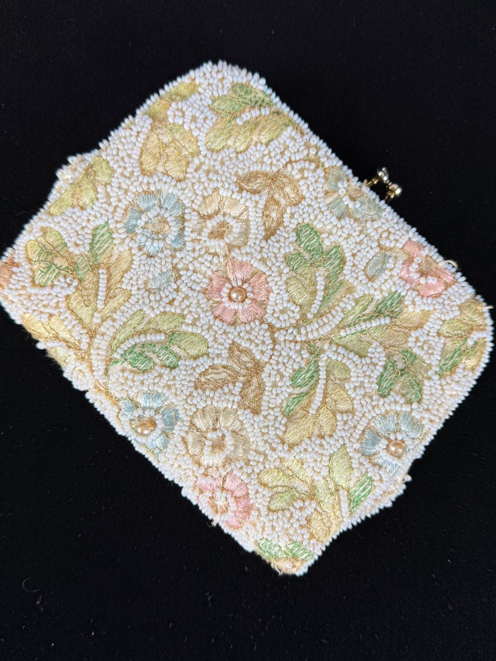 Vintage 1950s Jollés Original Beaded Clutch Bag Floral Pastel Embroidered Bridal